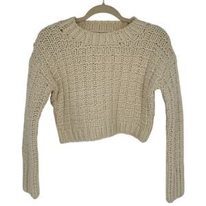 J.O.A. Los Angeles Wool Chunky Knit Cropped Sweater Cream Winter Cozy Comfy XS